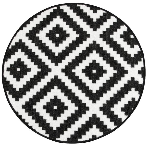 Balta Kulatý koberec Romby 91 černý / bílý pogumovaný Rozměr: průměr 100 cm