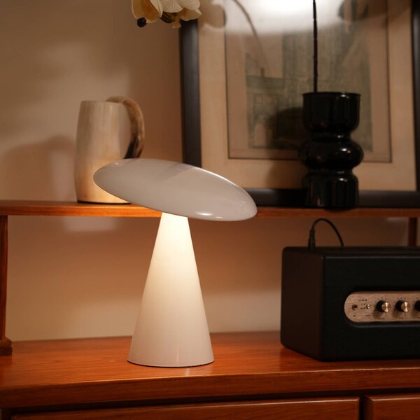 Beacon Lighting LED stolní lampa s dobíjecím akumulátorem, Kinoko, bílá, 27 cm,, stmívatelný, Bílá / opál, Obývací pokoj / jídelna, Plast, Moderní