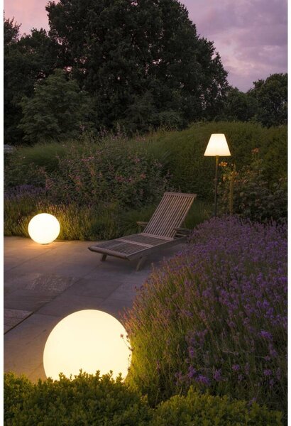 BIG WHITE SLV ROTOBALL FLOOR 50, venkovní stojací lampa, TC-(D,H,T,Q)SE, IP44, koule, bílá, pr. 50 cm, max. 24 W 227221