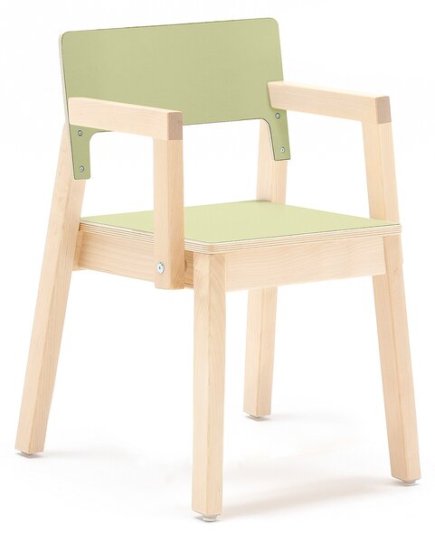 AJ Produkty Dětská židle LOVE, s područkami, výška 380 mm, bříza, zelená