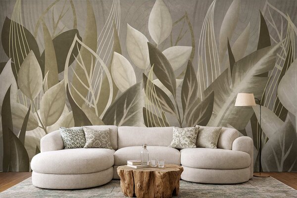 Fototapety Abstraktní listy v béžových a zelených odstínech, Tapety Unikátní, w05148 : uwalls.cz