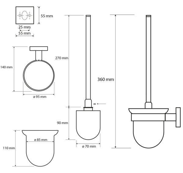 Sapho Sapho, X-SQUARE WC kartáč nástěnný, chrom, XQ301
