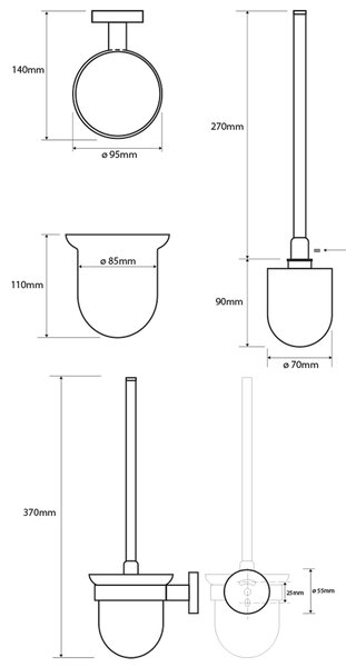 Sapho Sapho, X-ROUND WC kartáč nástěnný, miska mléčné sklo, chrom, XR303