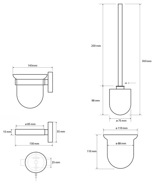 Sapho Sapho, X-STEEL WC kartáč nástěnný, broušený nerez, XS301