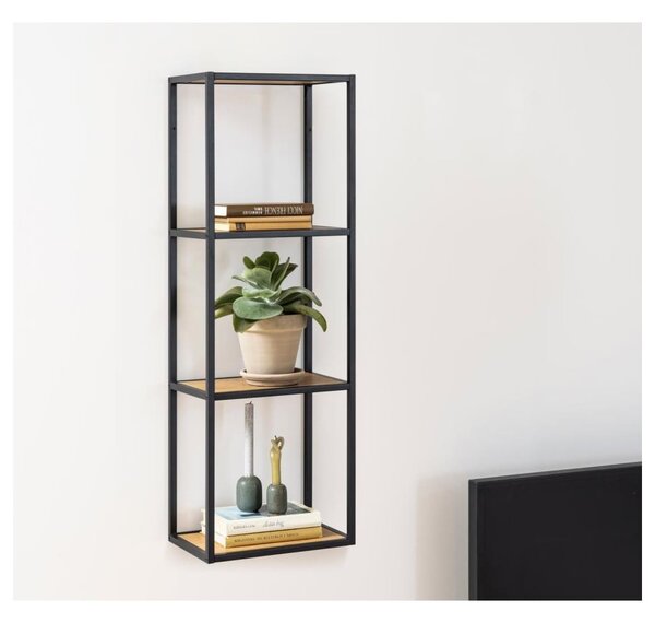 Nástěnná knihovna v dekoru dubu v černo-přírodní barvě 37x108 cm Seaford – Actona