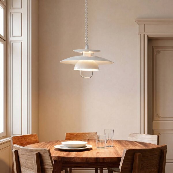 Lindby Závěsná lampa Nadija, bílá, 43 cm, výškově nastavitelná, E27, stmívatelný, Bílá / opál, Kuchyň, kov, Skandinávský