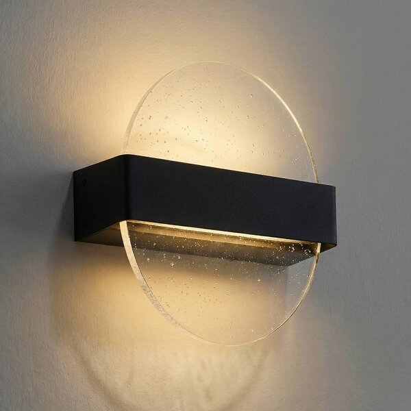 Lucande LED nástěnné světlo Narkelo, černá/čirá, IP44, stmívatelný, Černá, Sklo, Design
