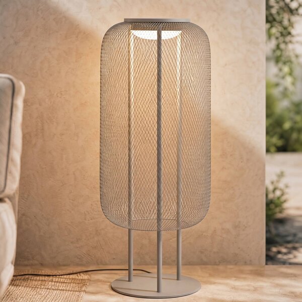 Lucande LED stojací lampa Korvyn, kamenně šedá, výška 80 cm, IP44, Hliník / šedá / zinek, kov, Design