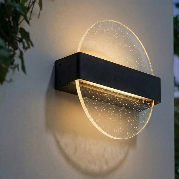 Lucande LED nástěnné světlo Narkelo, černá/čirá, IP44, stmívatelný, Černá, Sklo, Design