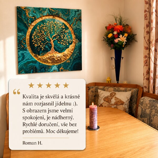 Obraz na plátně - Strom života Zlatá mramorová Odyssea FeelHappy.cz Velikost obrazu (šířka x výška): 40 x 40 cm