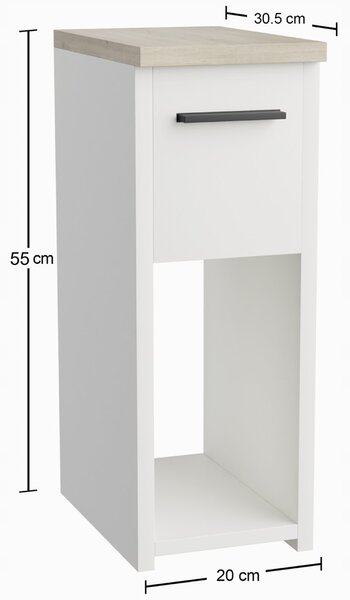Noční stolek ComfortCove bílý 20x30,5 cm 1 šuplík matná