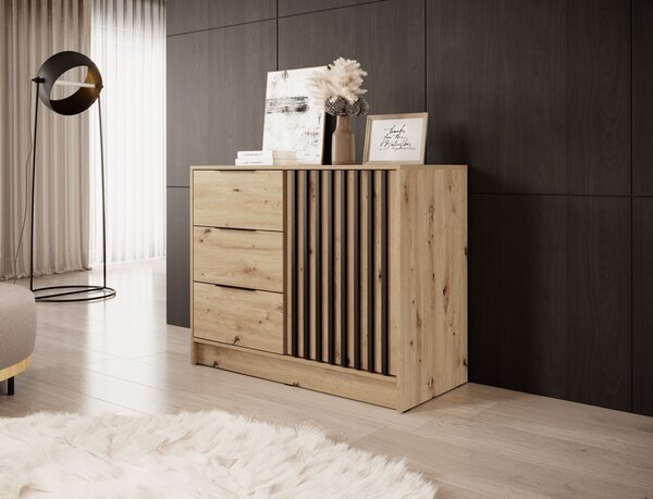 Komoda Nelly 2D s černými lištami, dub artisan