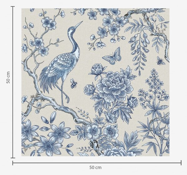 Tapety Modrý květinový ornament s ptáčkem a větvičkami, Tapety orientální, a01132 : uwalls.cz