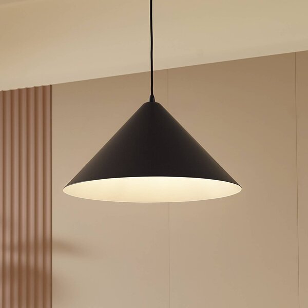 Lindby Závěsné svítidlo Clarine, černá/bílá, Ø 50 cm, kov, stmívatelný, Černá, Obývací pokoj / jídelna, kov, Moderní