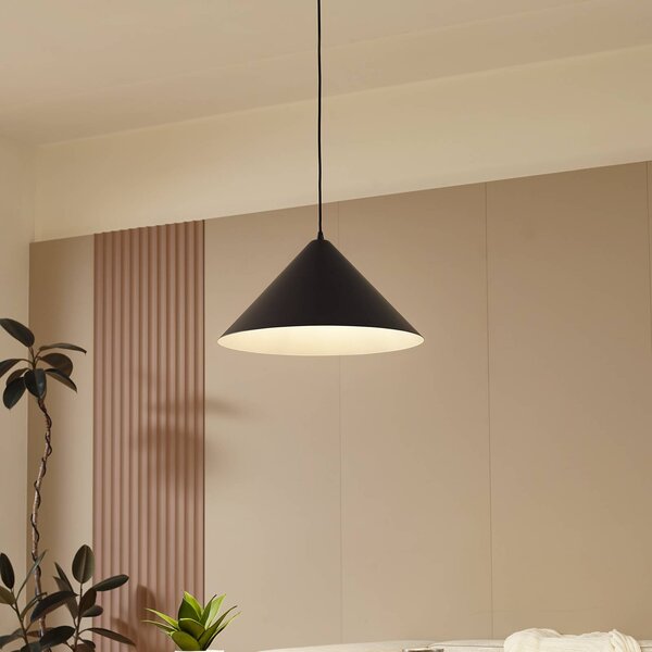 Lindby Závěsné svítidlo Clarine, černá/bílá, Ø 50 cm, kov, stmívatelný, Černá, Obývací pokoj / jídelna, kov, Moderní