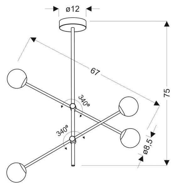 Lustr na tyči PAKSOS 4xG9/5W/230V černá