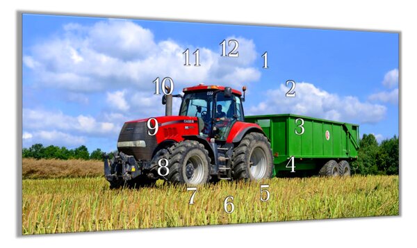 Nástěnné hodiny 30x60cm traktor Case zelená vlečka - plexi
