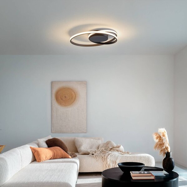 Lindby LED stropní svítidlo Youna, černé, hliník, 39 cm, stmívatelné, stmívatelný, Černá, Obývací pokoj / jídelna, kov, Moderní