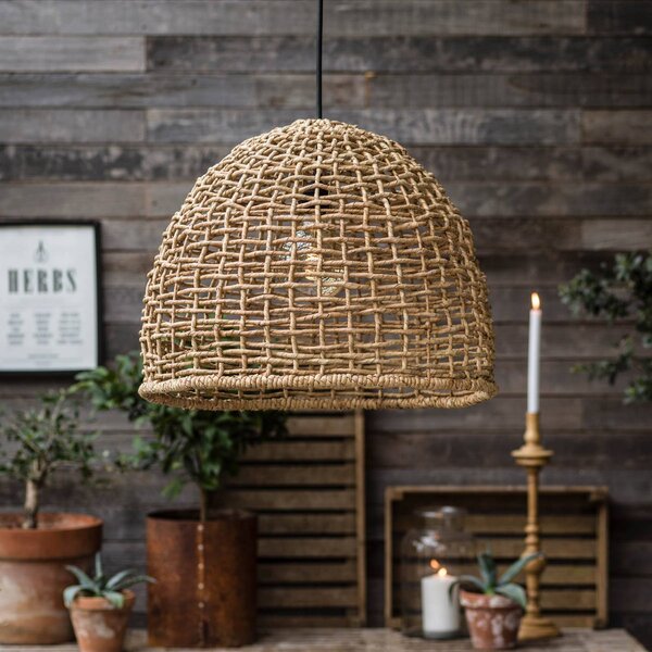 PR Home závěsné světlo Cebu, Ø 57 cm, stínidlo na lampu Lampakanay, IP20, stmívatelný, Světlé dřevo, Obývací pokoj / jídelna, Dřevo, Venkovský / rustikální