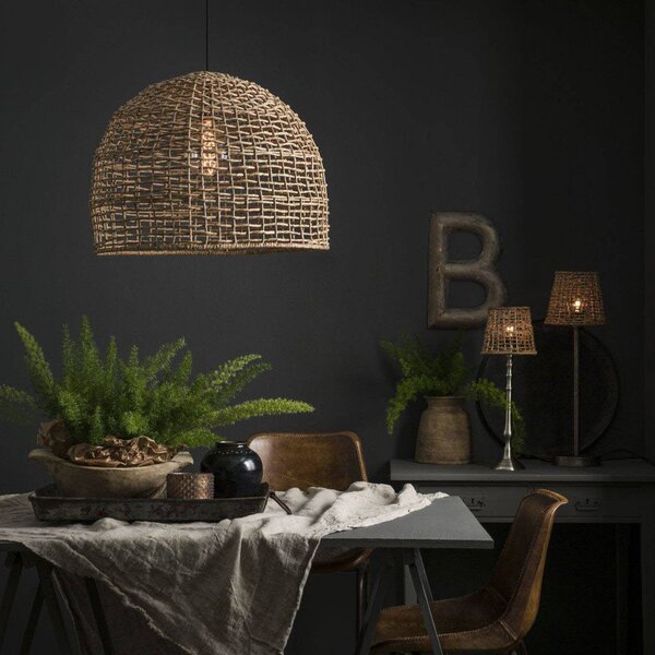 PR Home závěsné světlo Cebu, Ø 37 cm, stínidlo na lampu Lampakanay, IP20, stmívatelný, Světlé dřevo, Obývací pokoj / jídelna, Dřevo, Venkovský / rustikální