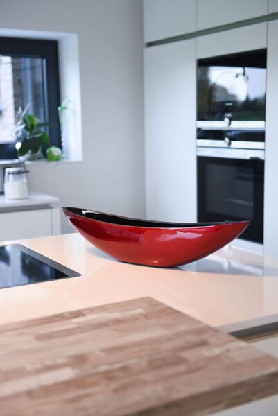 Dekorační mísa ALEXA, sklolaminát, šířka 65 cm, červeno-černý lesk