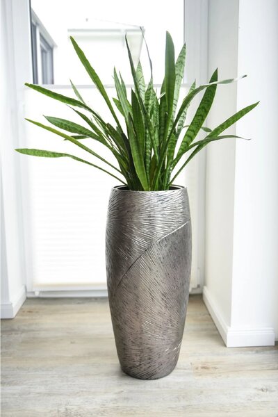Luxusní květináč ROYAL, sklolaminát, výška 73 cm, stříbrno-černý