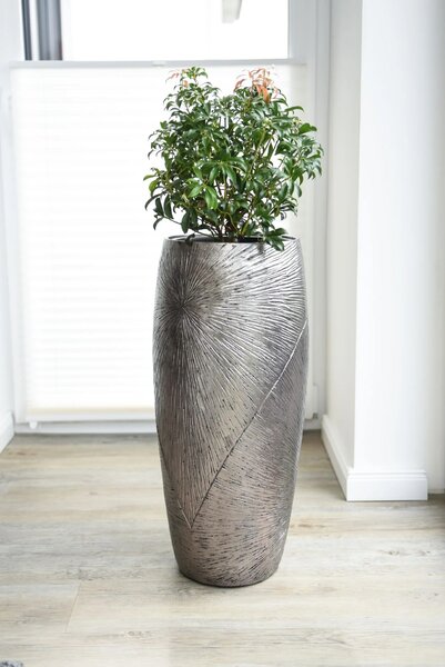 Luxusní květináč ROYAL, sklolaminát, výška 73 cm, stříbrno-černý
