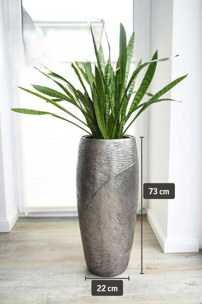 Luxusní květináč ROYAL, sklolaminát, výška 73 cm, stříbrno-černý