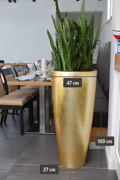 Zlatý květináč CITY, sklolaminát, výška 100 cm, zlatý lesk