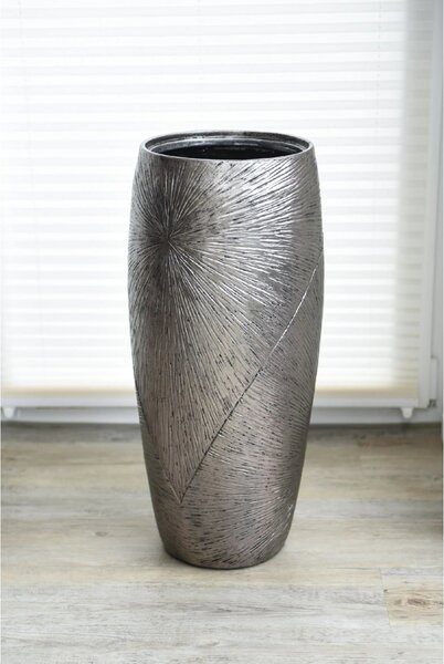 Luxusní květináč ROYAL, sklolaminát, výška 73 cm, stříbrno-černý