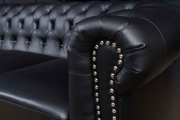 Designová 3-místná sedačka Chesterfield 205 cm černá