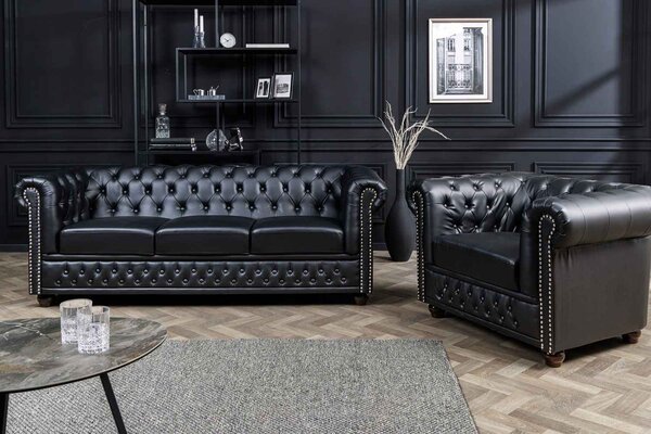 Designové křeslo Chesterfield černé