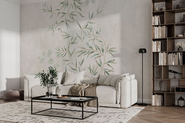 Fototapety Jemný botanický vzor s tenkými větvičkami na světlém pozadí, Fototapety akvarel, w05424 : uwalls.cz