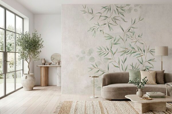 Fototapety Jemný botanický vzor s tenkými větvičkami na světlém pozadí, Fototapety akvarel, w05424 : uwalls.cz