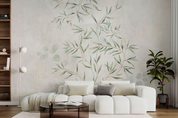 Fototapety Jemný botanický vzor s tenkými větvičkami na světlém pozadí, Fototapety akvarel, w05424 : uwalls.cz