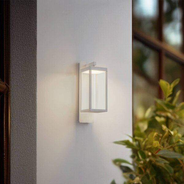Lucande Venkovní nástěnná lampa LED Ferdinand, bílá, kov, 38 cm, Bílá / opál, Hliník, Moderní, Nástěnné svítidlo / světlem dolů