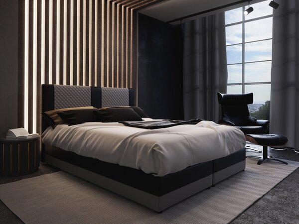 Kontinentální postel 140 cm Pecos Comfort (ekokůže + šedá + černá) (s matrací a úložným prostorem). 1056267