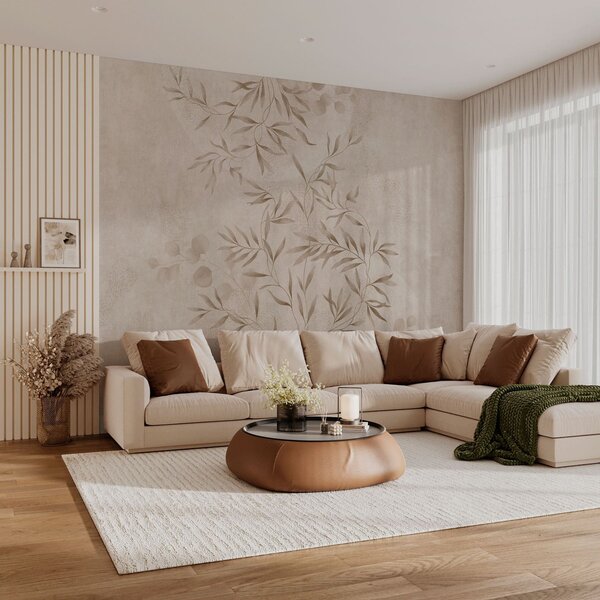 Fototapety Botanický vzor v béžových a hnědých odstínech, Fototapety akvarel, w05424v2 : uwalls.cz