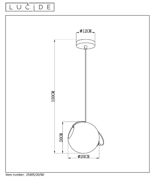 Lucide 25405/20/60 - Lustr na lanku JAZZLYNN 1xE27/60W/230V pr. 20 cm