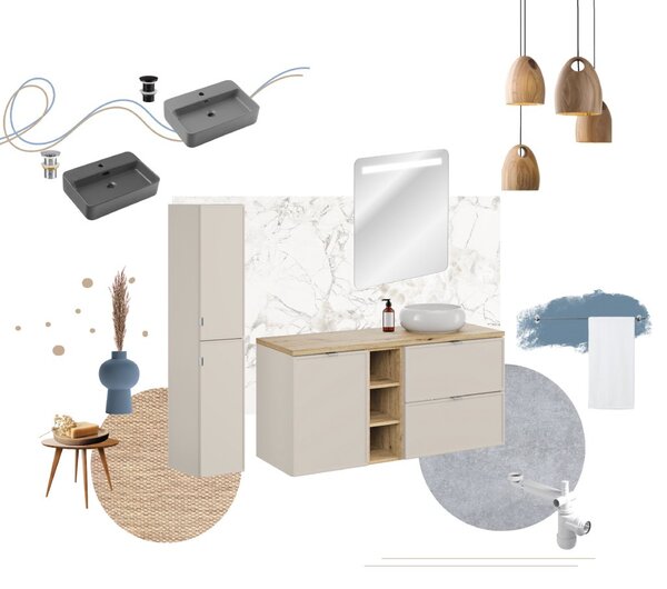 Comad Koupelnová skříňka pod deskové umyvadlo set Bella Cashmere II. 120 kašmír/dub artisan