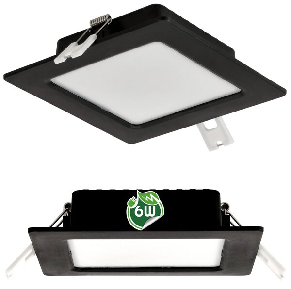 BERGE Čtvercový LED panel černý - zapuštěný - 6W - PC - neutrální bílá