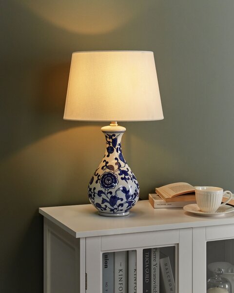 Stolní lampa CARMEN Porcelán Bílá/Modrá