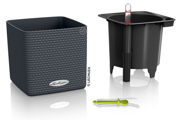 Samozavlažovací květináč Cube Color, průměr 14 cm, antracitová