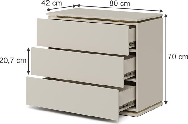 Kredenc Vicco Linette Kašmír 80 x 70 cm se 3 zásuvkami, Model 57965