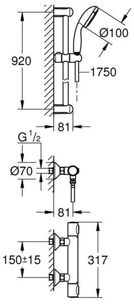 GROHE 34797000 THM sprchová baterie Grohtherm 500 34797 se sprchovým setem 900 mm chrom