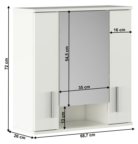 KONDELA Závěsná skříňka se zrcadlem, matná bílá, LESSY NEW 01