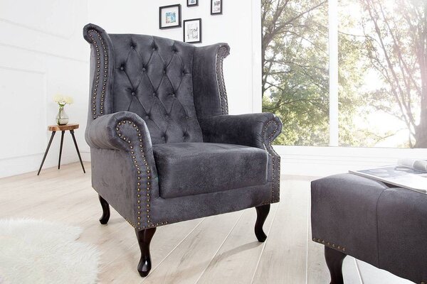 Luxusní křeslo Chesterfield šedé