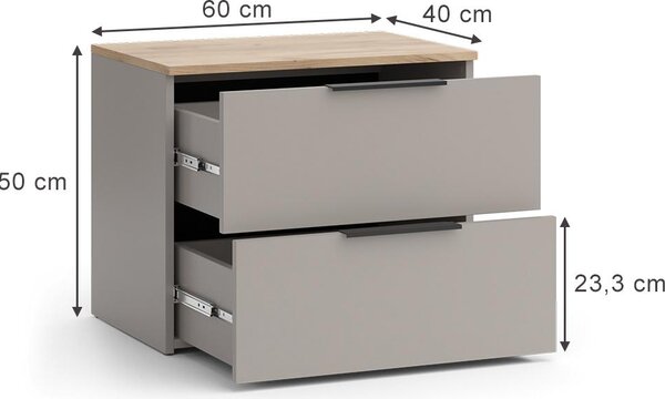 Kredenc Vicco Wido Greige 60 x 50 cm se 2 zásuvkami, Model 56614