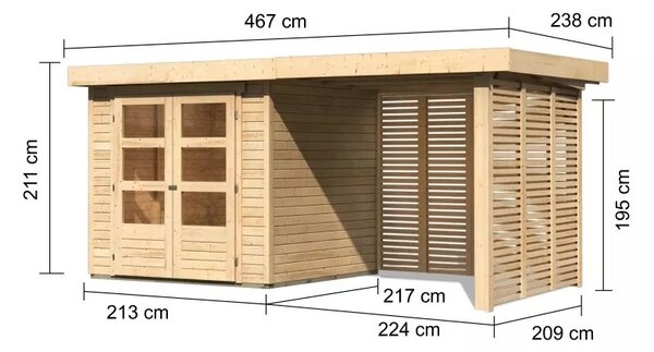 Dřevěný zahradní domek ASKOLA 2 s přístavkem Lanitplast 240 cm