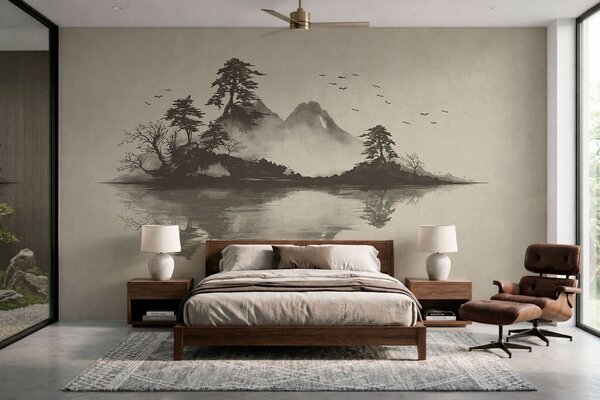 Fototapety Horská krajina v technice sumi-e v jemných šedých tónech, Fototapety příroda, w05124v1 : uwalls.cz